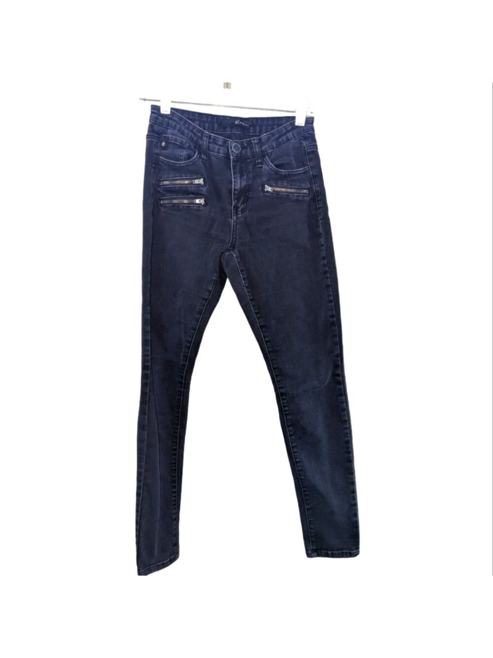 Kancan Black Wash Skinny Jeans With Multiple Zipper Pockets,size 7/27